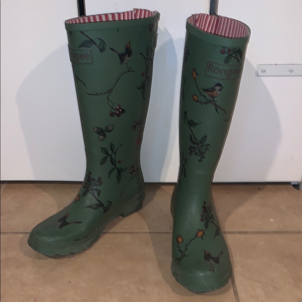 Rongee Rain Boots with Bird Pattern